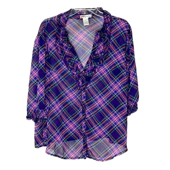 ❤️ ULTRA PINK Purple Pattern Blouse Size 1X - Picture 1 of 4